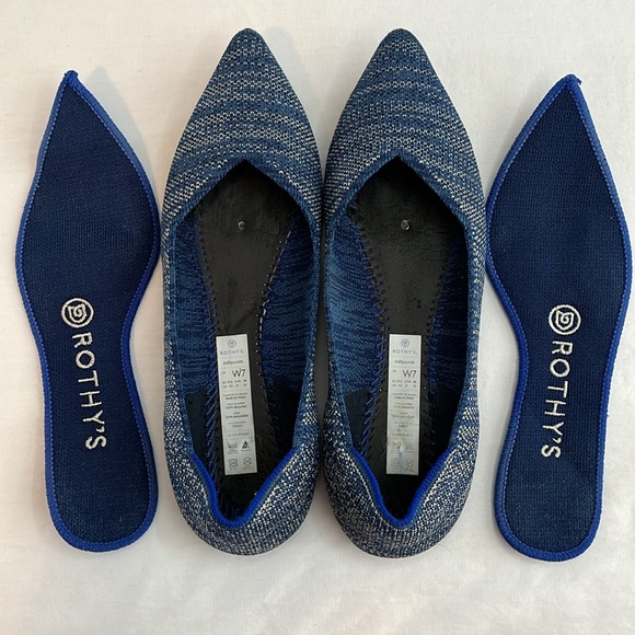 Rothy’s The Point Flat Indigo Heather Sz 7 W Blue Slide Sandals - Picture 2 of 8